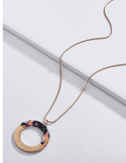 Fashion Pink+black Circular Ring Decorated Long Necklace