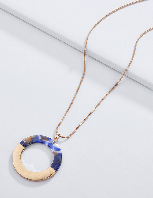 Fashion Sapphire Blue Circular Ring Decorated Long Necklace