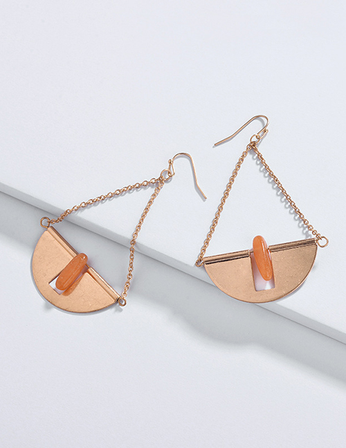 Fashion Orange Stone Decorated Semicircle Shape Earrings