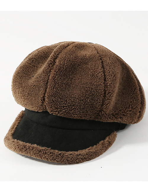 Fashion Coffee Pure Color Decorated Thickened Octagonal Cap