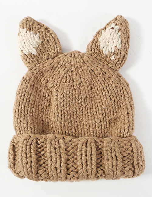Lovely Khaki Ears Shape Design Knitted Hat