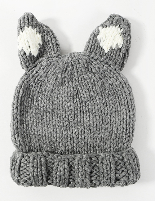 Lovely Gray Ears Shape Design Knitted Hat