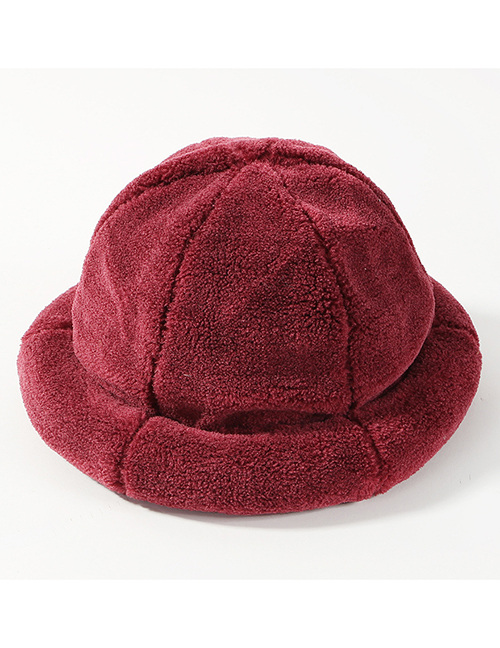 Fashion Claret Red Pure Color Design Thicken Fisherman Hat