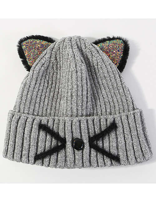 Lovely Gray Cat Shape Design Thicken Knitted Hat