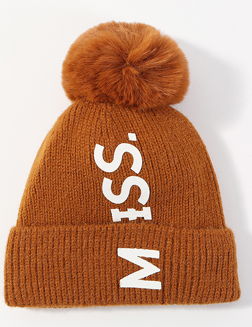 Fashion Brown Fuzzy Ball Decorated Knitted Hat