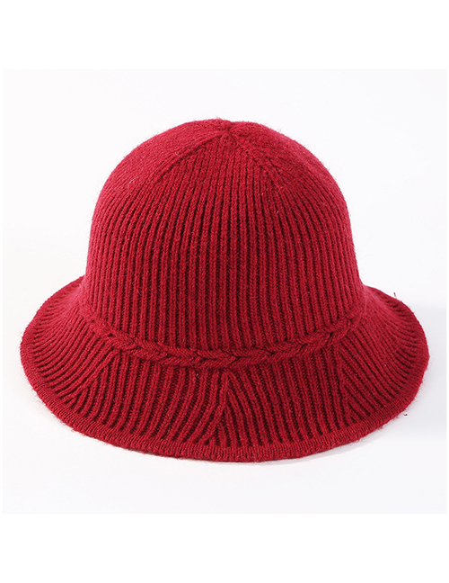 Fashion Claret Red Pure Color Decorated Knitted Hat