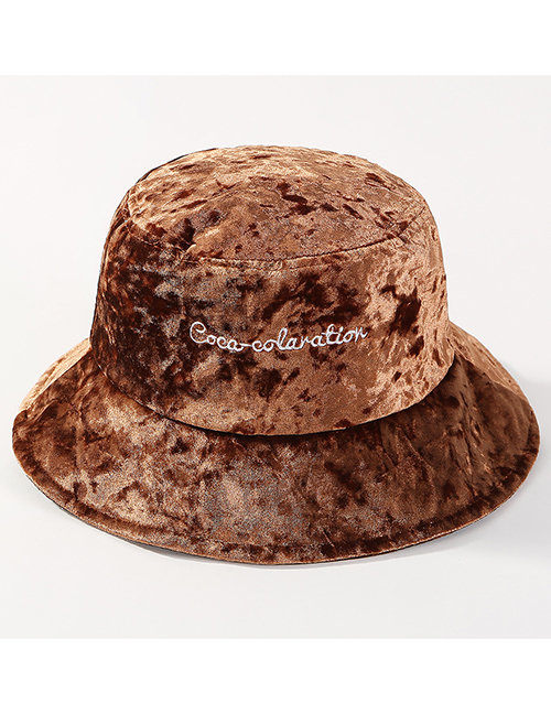 Fashion Brown Embroidered Letters Design Fisherman Hat