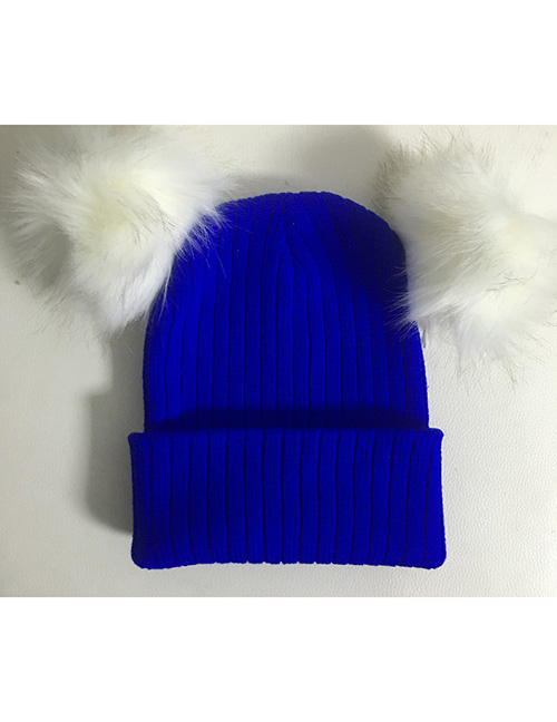 Fashion Blue Pom Ball Decorated Pure Color Hat