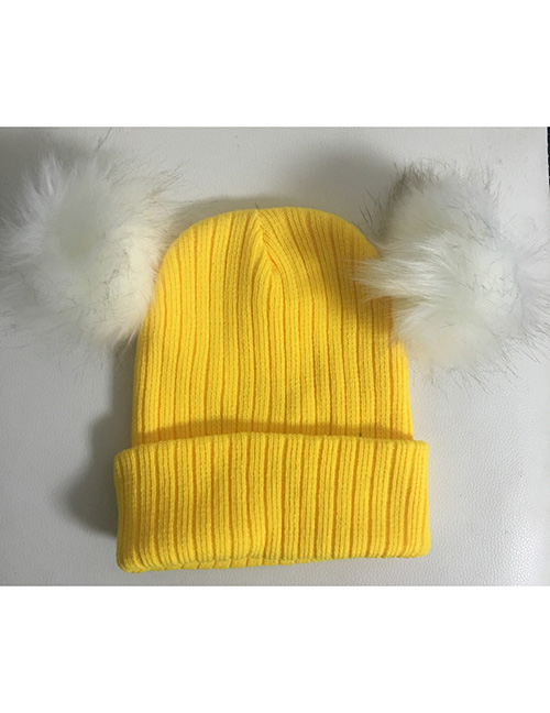 Fashion Yellow Pom Ball Decorated Pure Color Hat