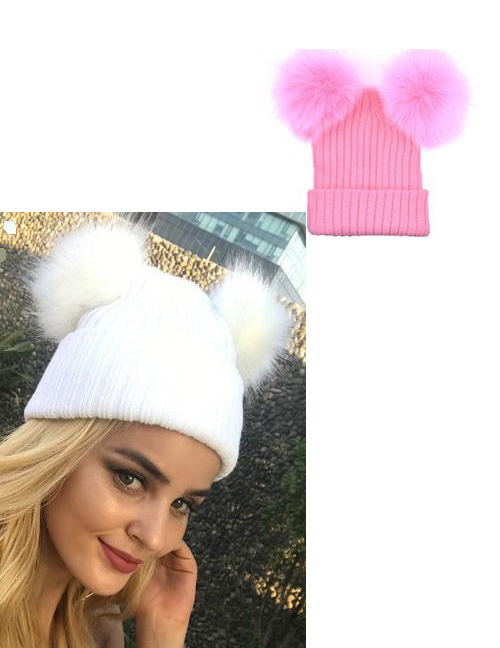 Fashion Pink Pom Ball Decorated Hat