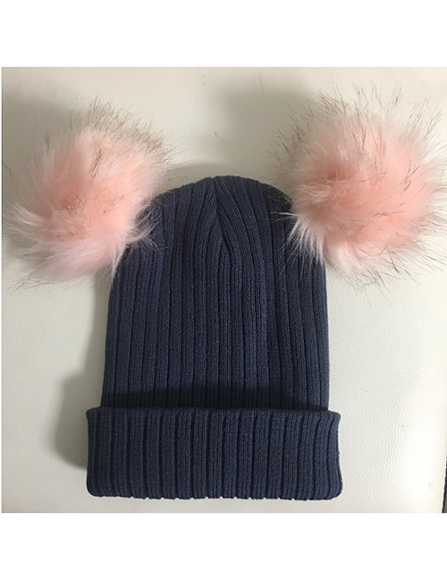 Fashion Pink+gray Pom Ball Decorated Hat