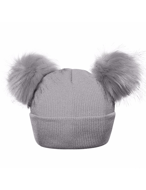 Fashion Gray Pure Color Decorated Pom Ball Hat