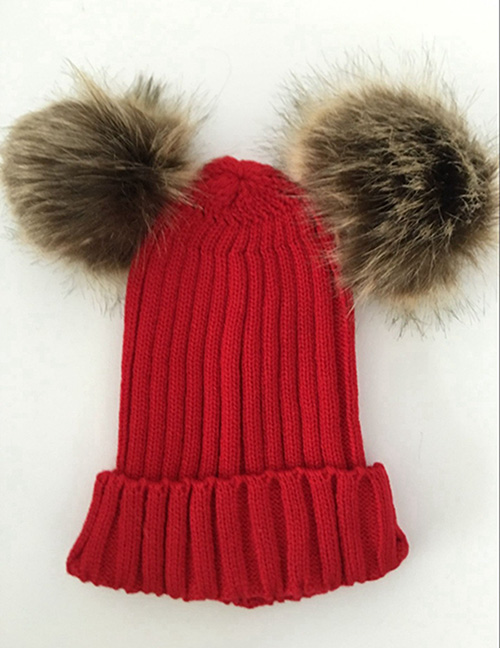 Fashion Red Pom Ball Decorated Hat