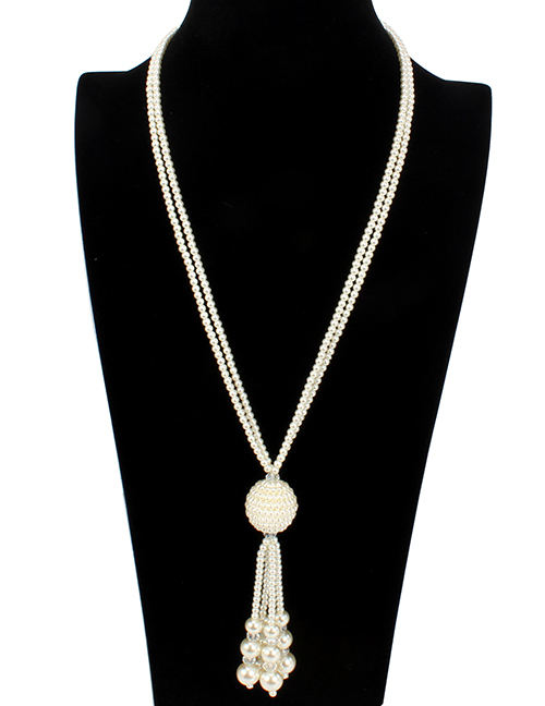 Fashion White Pearls Decorated Pure Color Necklace