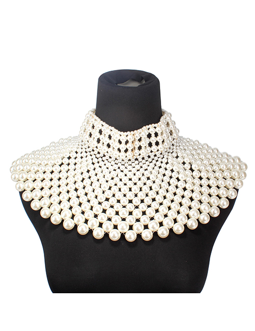 Fashion White Pearls Decorated Hand-woven Necklace