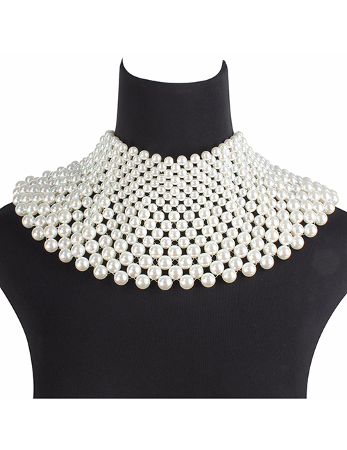 Fashion White Pearls Decorated Hand-woven Necklace