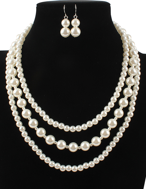 Fashion Beige Pearls Design Multi-layer Jewelry Sets