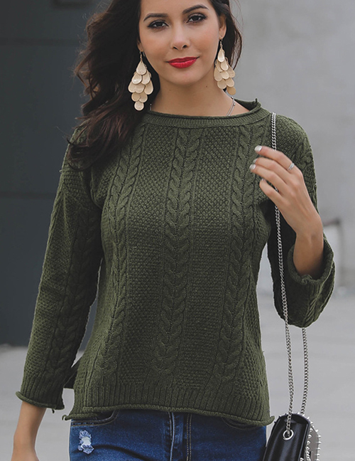 Fashion Khaki Pure Color Design Long Sleeves Sweater
