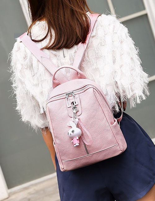 Fashion Pink Double Zippers Design Pure Color Backpack