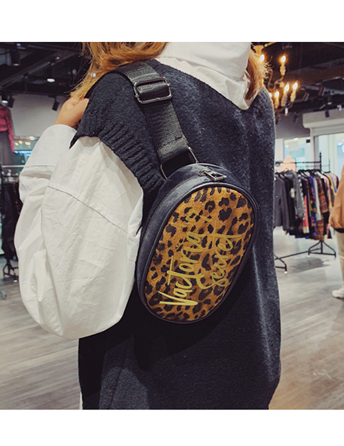 Fashion Dark Brown Leopard Pattern Design Round Shape Bag