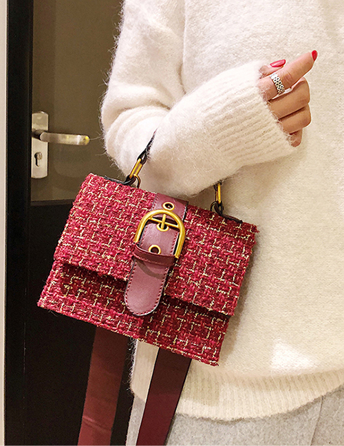 Fashion Red Buckle Decorated Square Shape Bag
