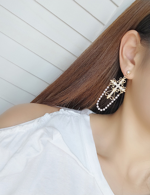 Fashion Gold Color Hollow Out Design Tassel Earrings
