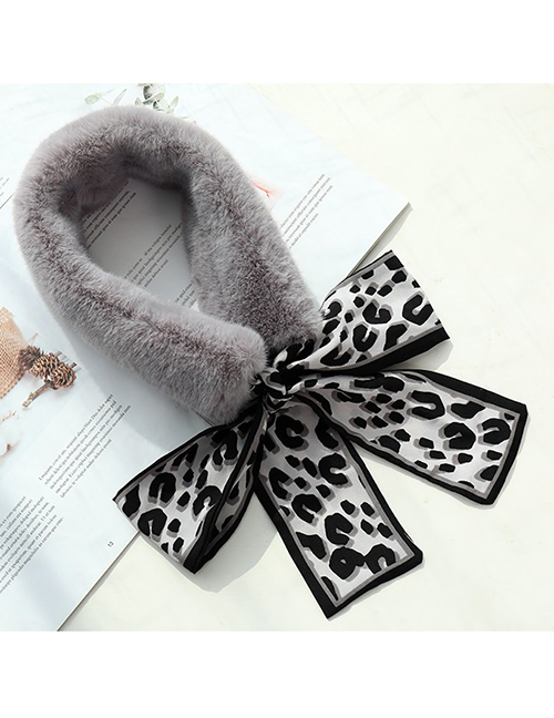Fashion Gray Leopard Pattern Decorated Bowknot Scarf