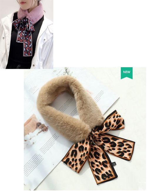Fashion Khaki Leopard Pattern Decorated Bowknot Scarf