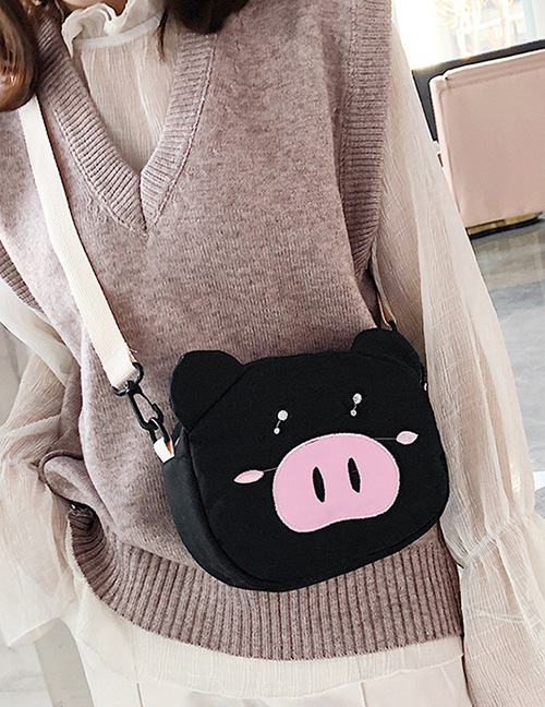 Fashion Black Pig Pattern Decorated Shoulder Bag