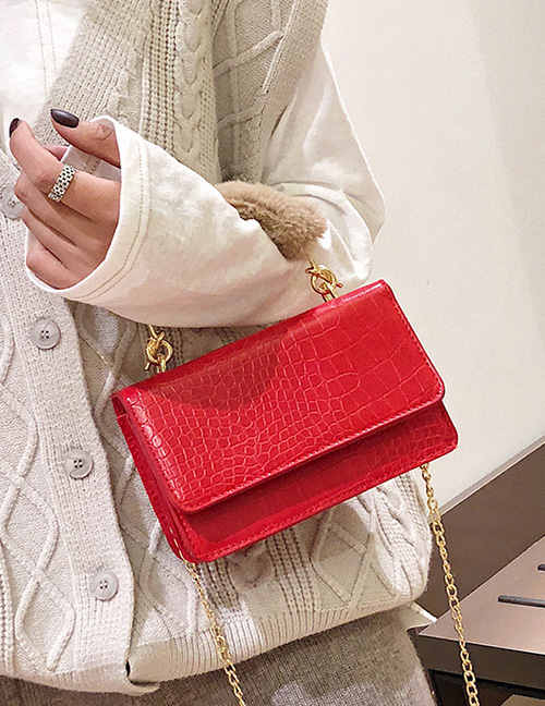 Fashion Red Square Shape Decorated Shoulder Bag