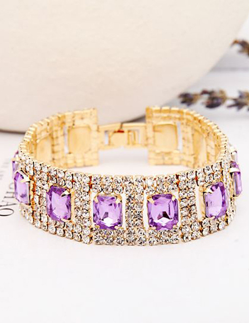 Fashion Pink Square Shape Gemstone Decorated Bracelet