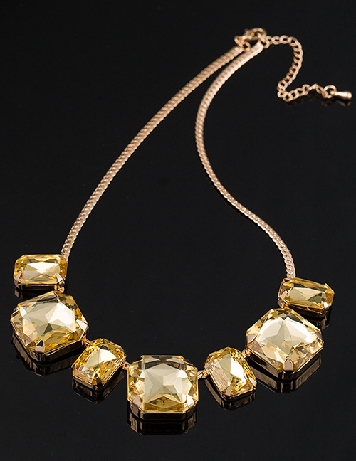 Fashion Gold Color Square Shape Diamond Decorated Choker