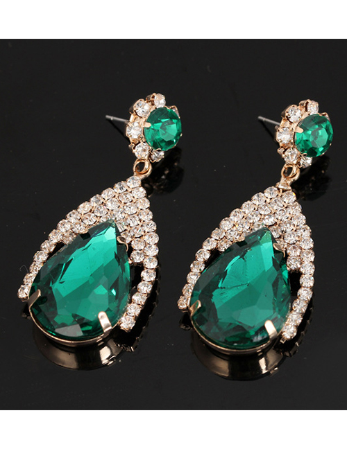 Fashion Green Waterdrop Shape Diamond Decorated Earrings