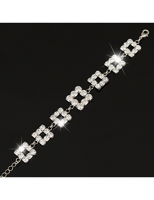 Fashion Silver Color Square Shape Diamond Decorated Bracelet