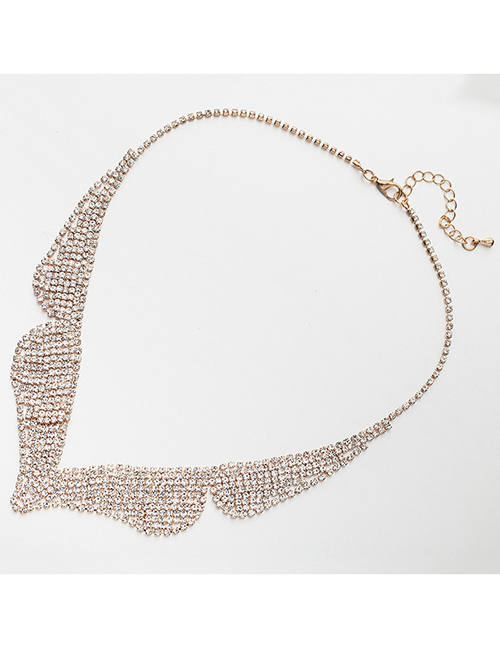Fashion Gold Color V Shape Design Full Diamond Necklace