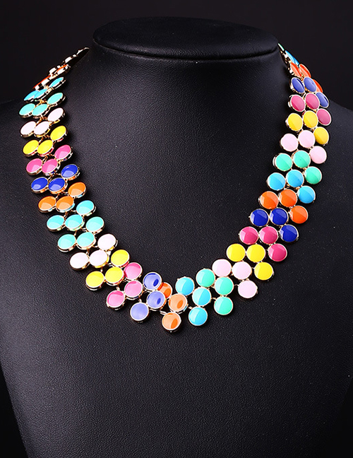 Fashion Multi-color Beads Decorated Pure Color Choker