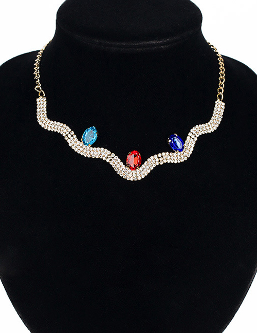Fashion Multi-color Oval Shape Diamond Decorated Necklace