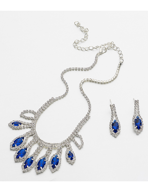 Fashion Sapphire Blue Oval Shape Diamond Decorated Jewelry Sets