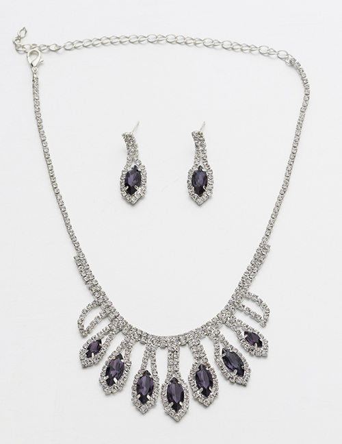 Fashion Purple Oval Shape Diamond Decorated Jewelry Sets