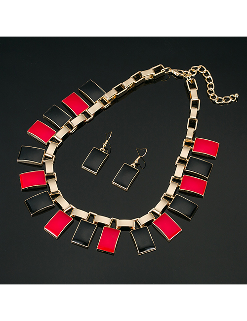 Fashion Black+red Square Shape Gemstone Decorated Jewelry Sets
