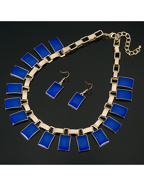 Fashion Sapphire Blue Square Shape Gemstone Decorated Jewelry Sets