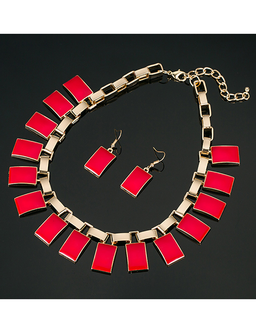 Fashion Red Square Shape Gemstone Decorated Jewelry Sets