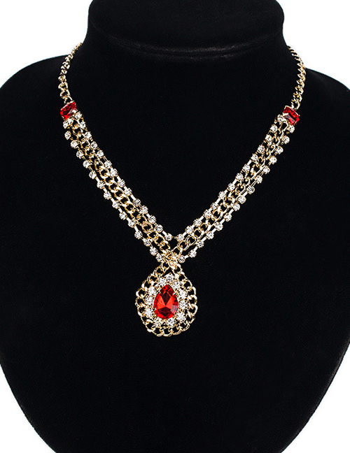 Fashion Red Gemstone Decorated Simple Necklace