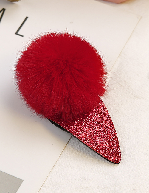 Lovely Red Fuzzy Ball Decorated Child Hair Clip(1pc)