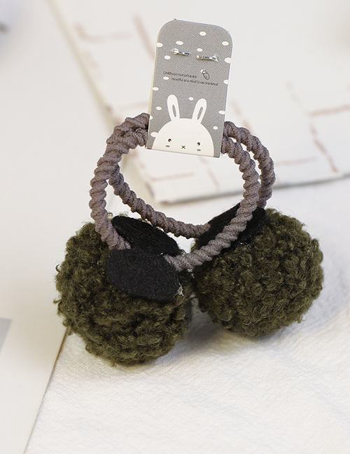 Lovely Dark Green Fuzzy Ball Decorated Child Hair Band(2pcs)