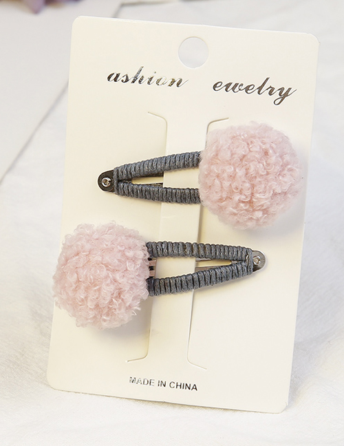 Lovely Pink Fuzzy Ball Decorated Child Hair Clip(2pcs)