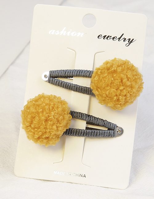 Lovely Yellow Fuzzy Ball Decorated Child Hair Clip(2pcs)