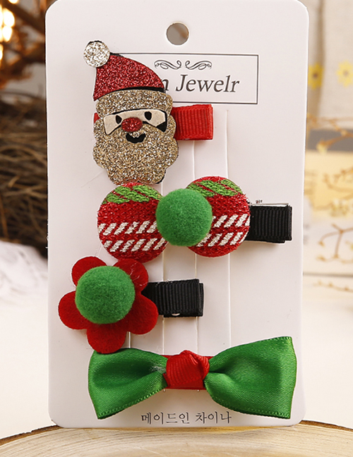 Lovely Red+green Santa Claus&bowknot Decorated Hair Clip(4pcs)