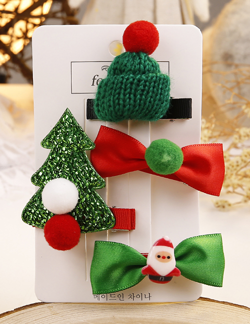 Lovely Red+green Christmas Tree&bowknot Decorated Hair Clip(4pcs)