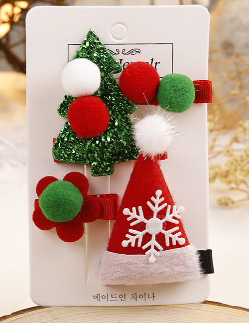 Lovely Red+green Christmas Tree Decorated Hair Clip(4pcs)